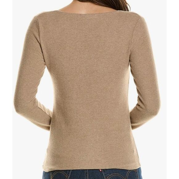 Vince Women's Long Sleeve Cozy Scoop Neck Top Large Tan Brown - Picture 5 of 5